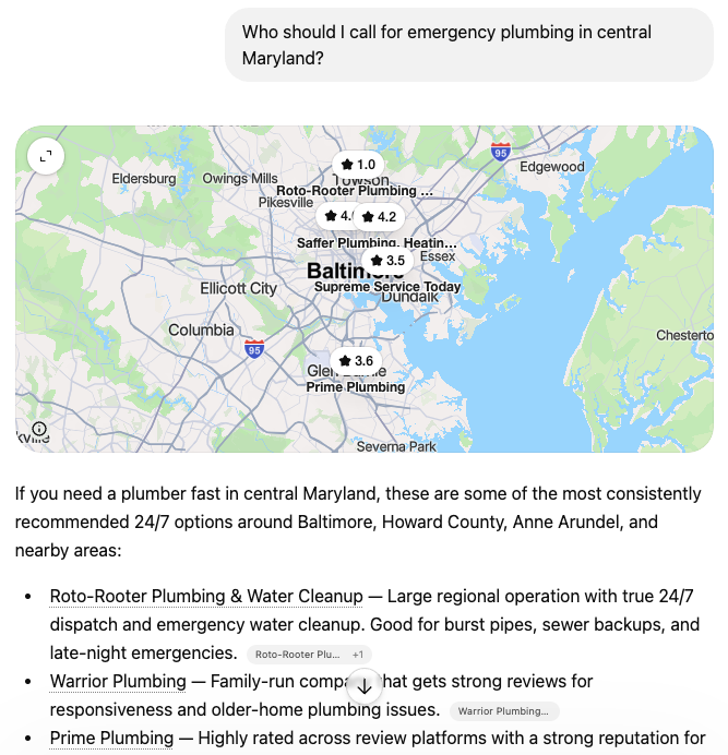 Who should I call for emergency plumbing in central Maryland?