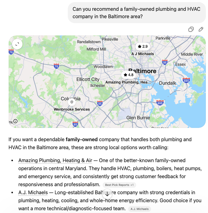Can you recommend a family-owned plumbing and HVAC company in the Baltimore area?