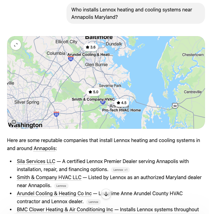 Who installs Lennox heating and cooling systems near Annapolis Maryland?